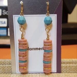 Handmade Turquoise Crystal and Stacked Gold and Coral Beads